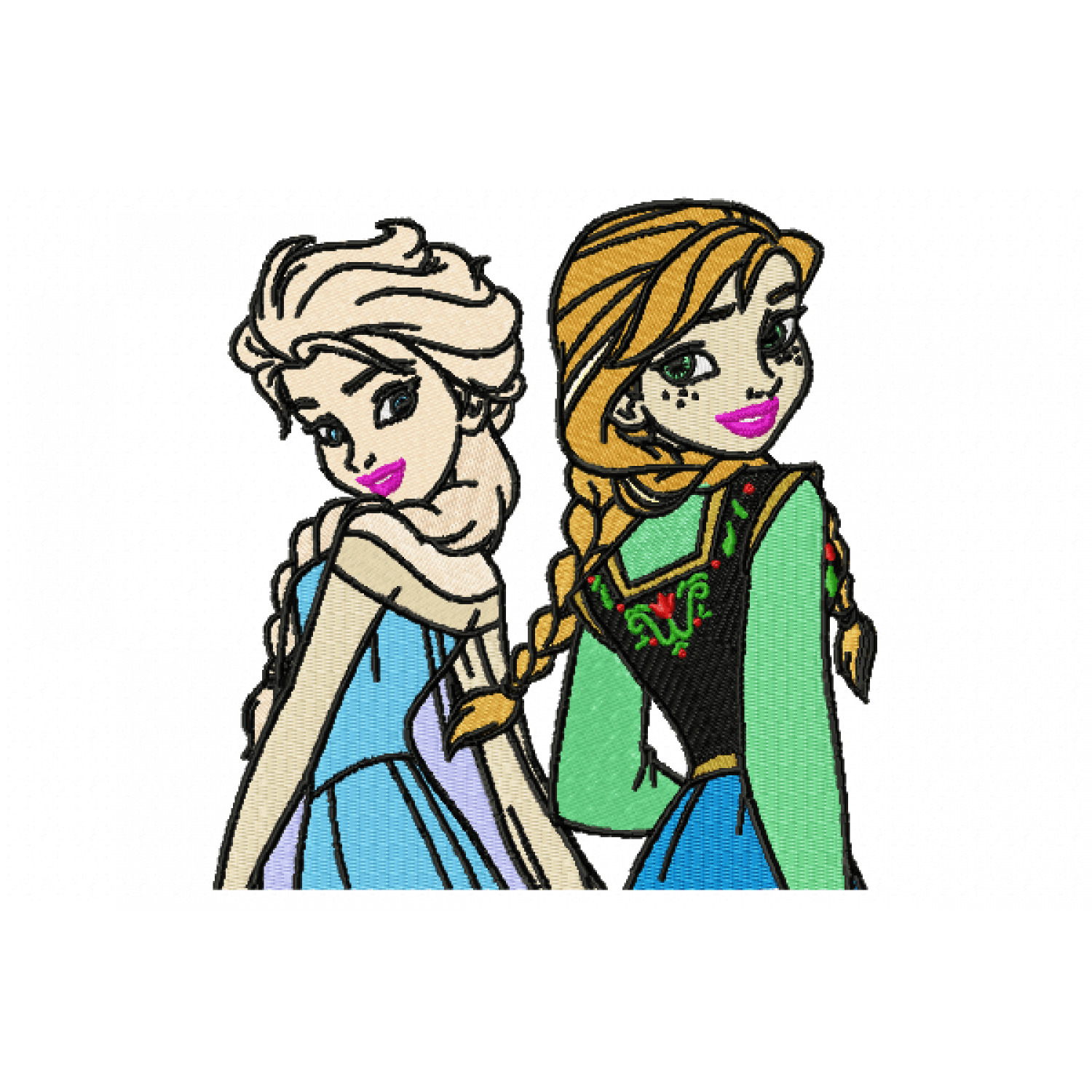 Elsa and anna Embroidery Design